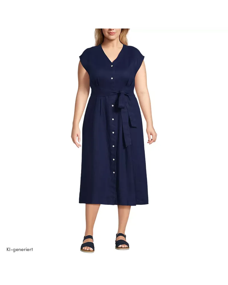 Lands' End Midikleid aus Leinen, Damen, Größe plus, Blau, Leinen, by Blau