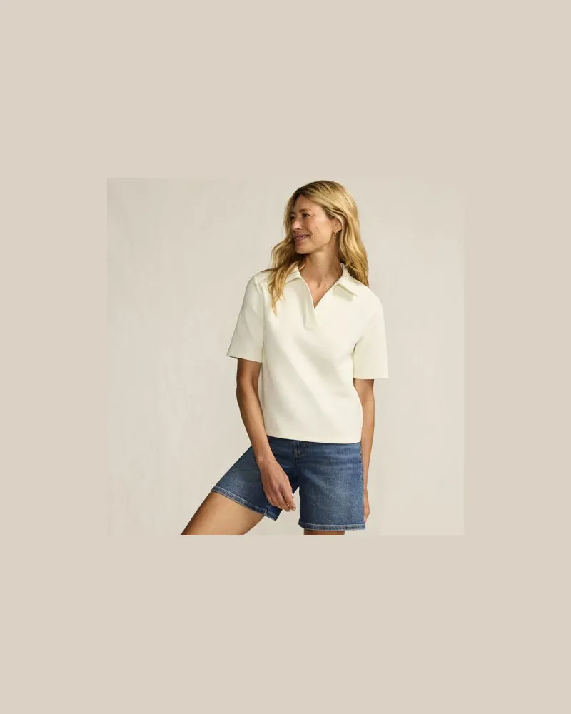 Lands' End Polo-Shirt Soft Luxe mit offenem Ausschnitt, Damen, Größe:32-34 regular, Weiß, Baumwolle/Polyester/Polyester-Mischung, by Weiß