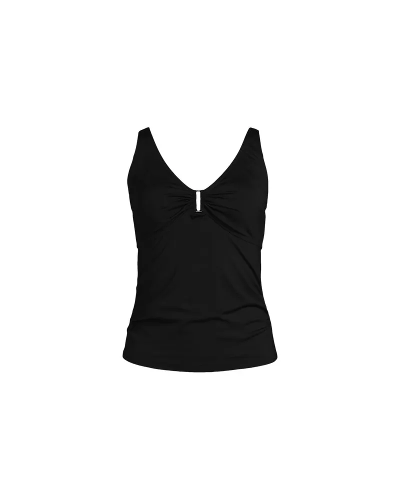 Lands' End Tankinitop mit Ringdetail und V-Ausschnitt, Damen, Größe:32-34 regular, Schwarz, Nylon-Mischung, by Schwarz