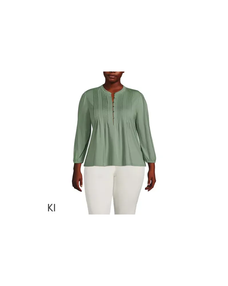 Lands' End Baumwolle/Modal-Biesenshirt mit 3/4-Ärmeln, Damen, Größe plus, Grün, Elasthan/Baumwoll-Mischung/Synthetic-blend, by Grün