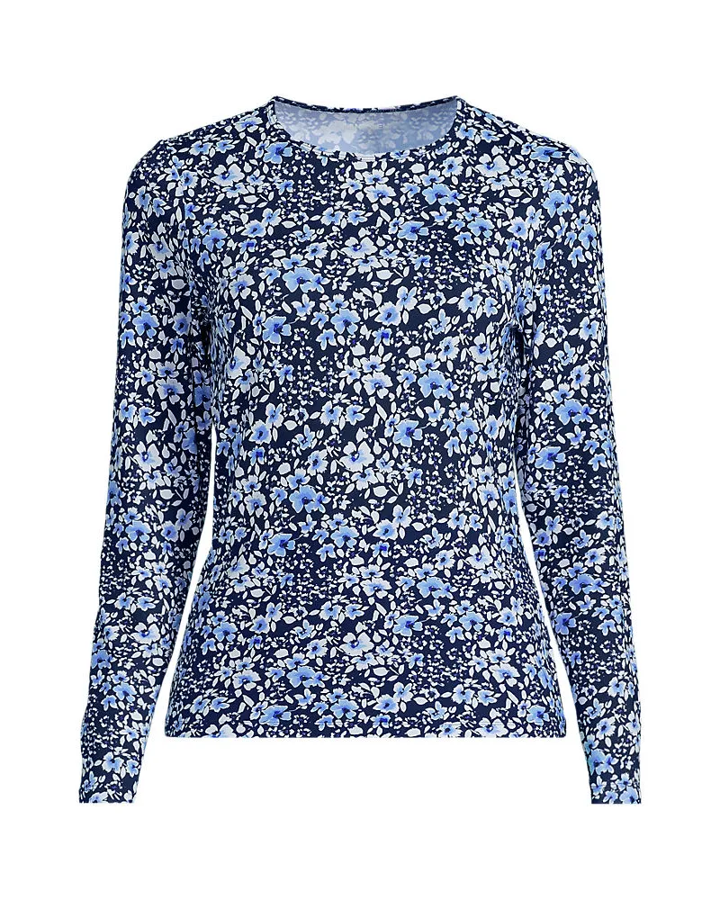 Lands' End Schnelltrocknendes UPF 50 Sonnenschutz-Badeshirt, Damen, Größe regular, Blau, Nylon-Mischung, by Blau