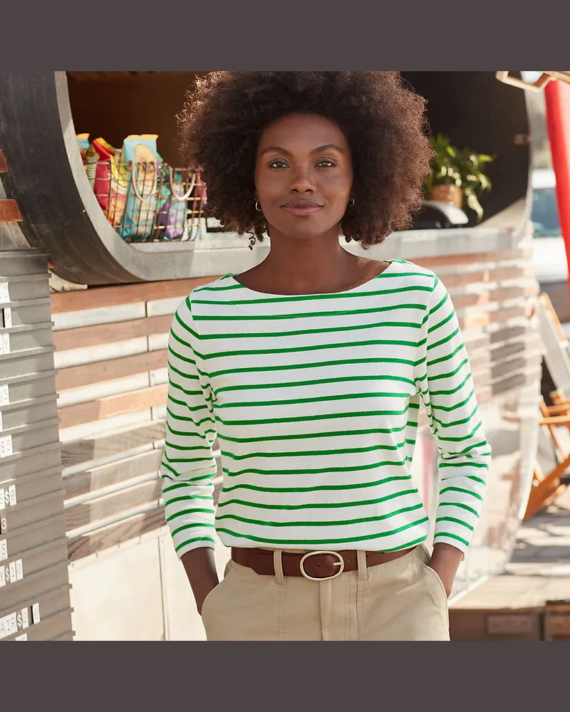 Lands' End Gestreiftes Baumwollshirt mit 3/4-Ärmeln, Damen, Größe regular, Weiß, Baumwolle, by Weiß