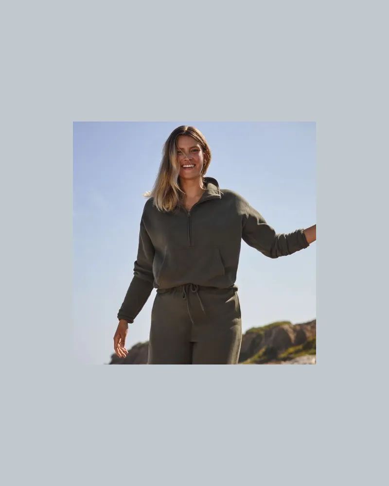 Lands' End Sweatshirt SERIOUS SWEATS mit Reißverschluss, Damen, Größe:44-46 regular, Grün, Baumwoll-Mischung/Polyester-Mischung, by Grün