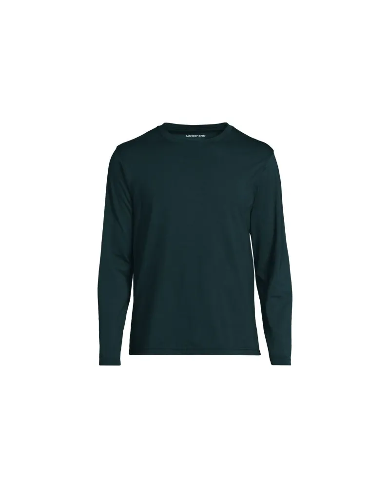 Lands' End Supima Langarm-Shirt mit Rundhalsausschnitt, Herren, Größe regular, Grün, Baumwolle, by Grün