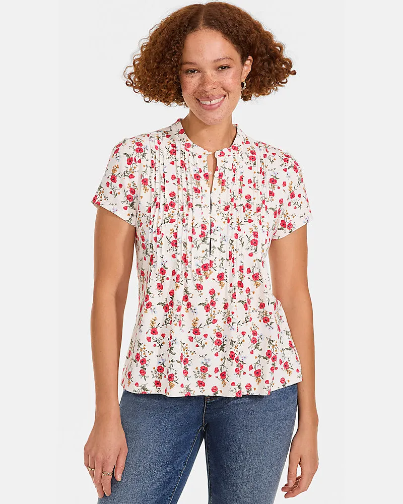 Lands' End Kurzärmeliges Biesenshirt aus Baumwolle/Modal-Mix, Damen, Größe regular, Weiß, Baumwoll-Mischung/Baumwolle Modal, by Weiß