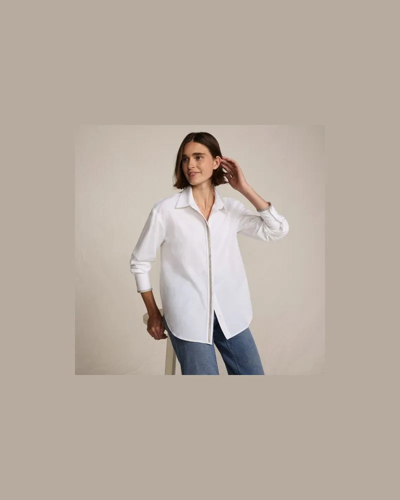 Lands' End Baumwollbluse mit verzierter Knopfleiste, Damen, Größe petite, Weiß, Baumwolle, by Weiß