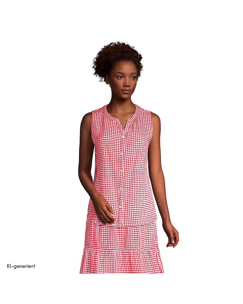 Lands' End Ärmellose Crinkle-Bluse, Damen, Größe regular, Rot, Baumwoll-Mischung, by Rot