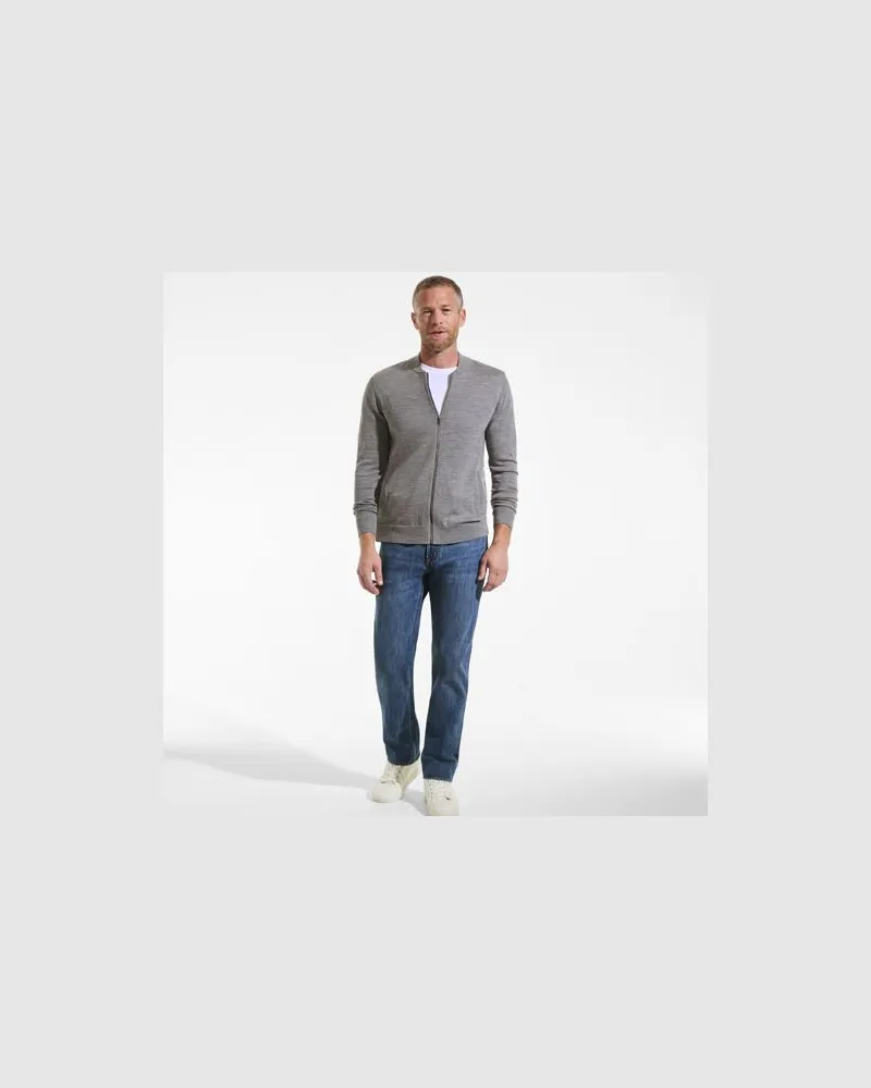 Lands' End Merino-Cardigan mit Reißverschluss, Herren, Größe:44-46 regular, Grau, Wolle, by Grau