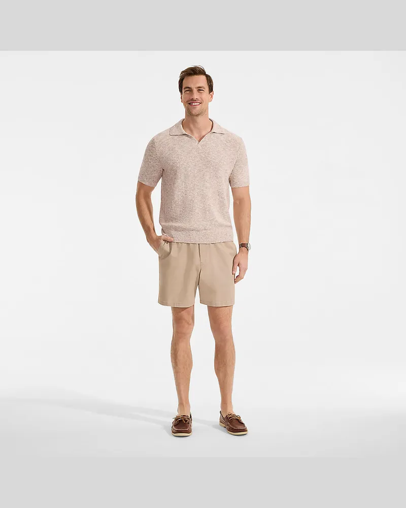 Lands' End Leinenmix-Polopullover mit kurzen Ärmeln, Herren, Größe regular, Weiß, Baumwolle/Leinen/Nylon, by Weiß