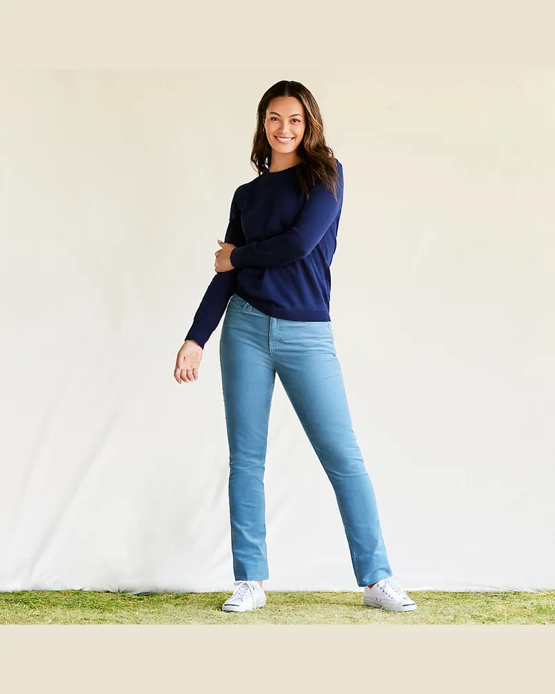 Lands' End Straight Fit Cordhose Mid Waist, Damen, Größe petite, Blau, Baumwoll-Mischung, by Blau