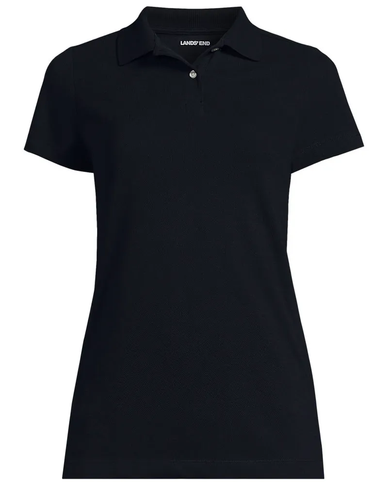 Lands' End Piqué-Poloshirt mit kurzen Ärmeln, Damen, Größe regular, Schwarz, Baumwoll-Mischung, by Schwarz
