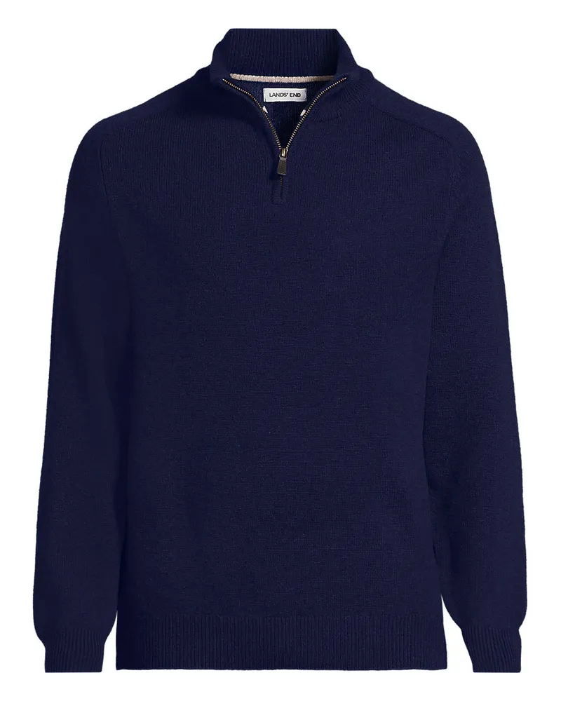 Lands' End Reißverschluss-Pullover aus Lambswool, Herren, Größe regular, Blau, Wolle, by Blau
