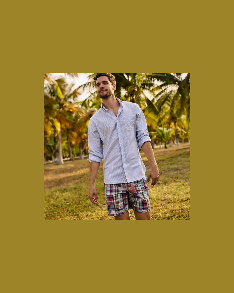 Lands' End CLASSIC FIT. Buttondown-Kragen. Gemustertes Oxfordhemd, Herren, Größe regular, Blau, Baumwolle, by Blau