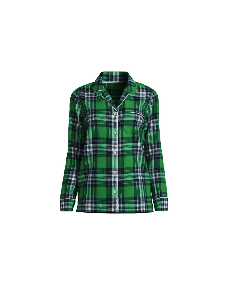 Lands' End Gemustertes Flanell-Pyjamahemd, Damen, Größe regular, Grün, Baumwolle, by Grün