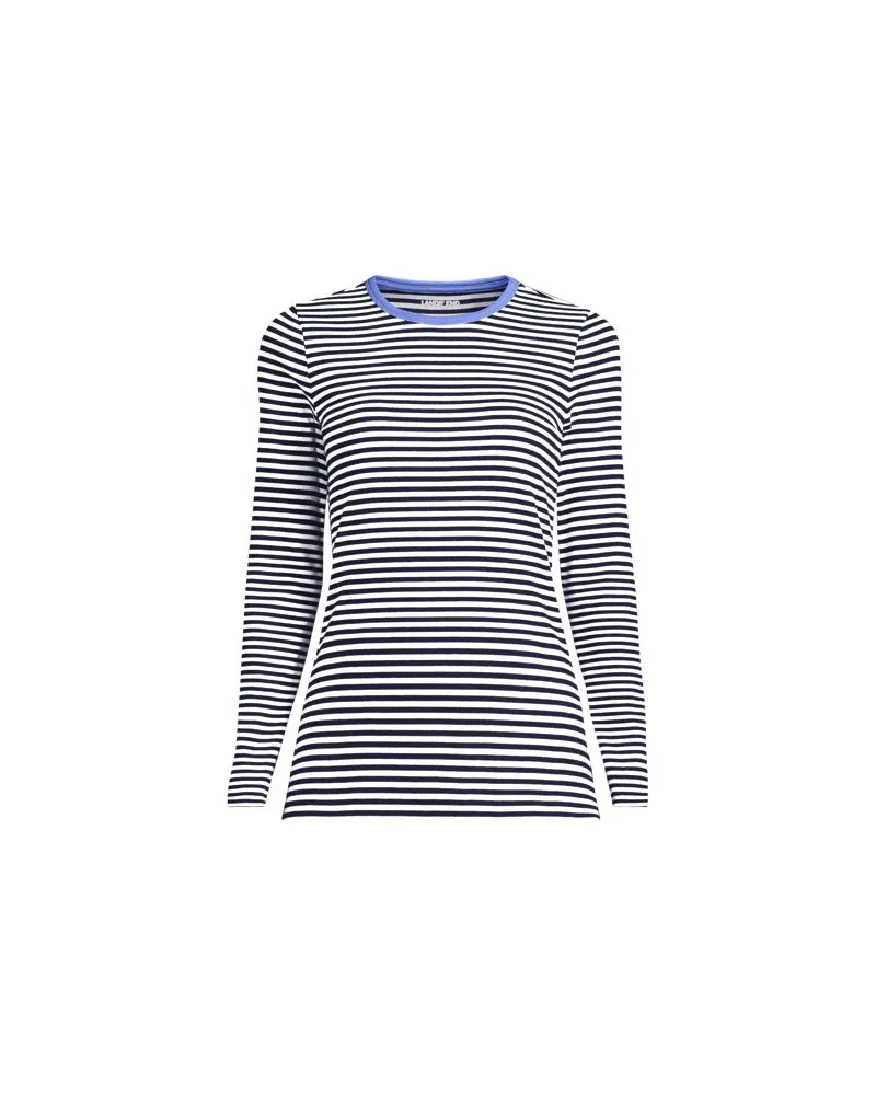 Lands' End Langarmshirt aus mikrofeinem Baumwollripp, Damen, Größe petite, Blau, Baumwolle/Elasthan, by Blau