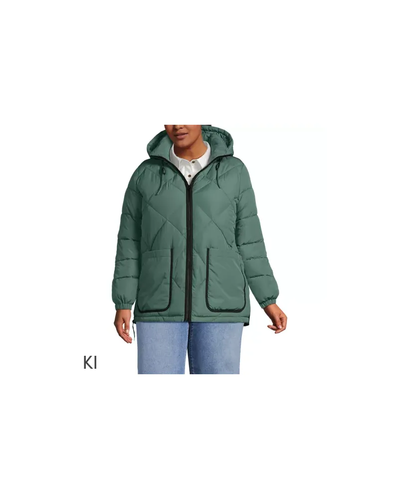 Lands' End Isolierte Kapuzen-Steppjacke, Damen, Größe plus, Grün, Polyester, by Grün