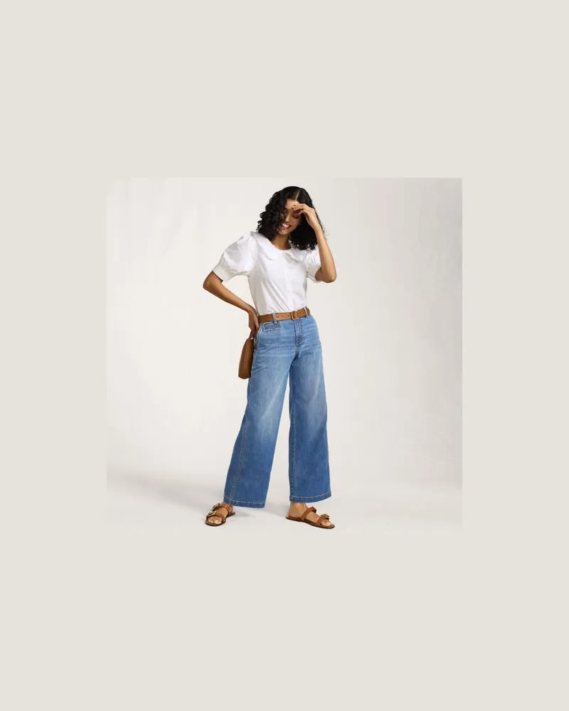 Lands' End Knöchellange Mid Waist Jeans mit weitem Bein, Damen, Größe regular, Blau, Baumwolle/Elasthan/Polyester, by Blau