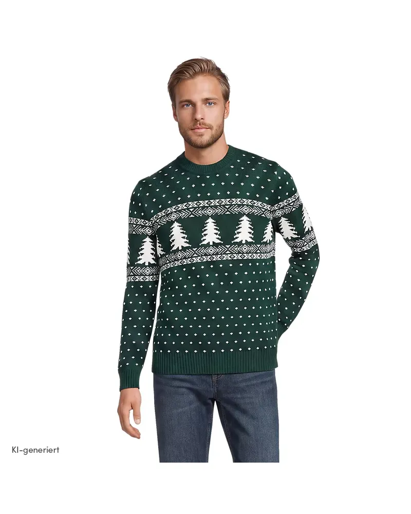 Lands' End Fair Isle Pullover Drifter aus reiner Baumwolle, Herren, Größe regular, Grün, Baumwolle, by Grün