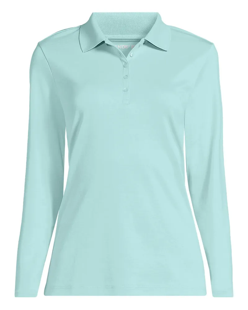 Lands' End Supima-Poloshirt mit langen Ärmeln, Damen, Größe plus, Grün, Baumwolle, by Grün