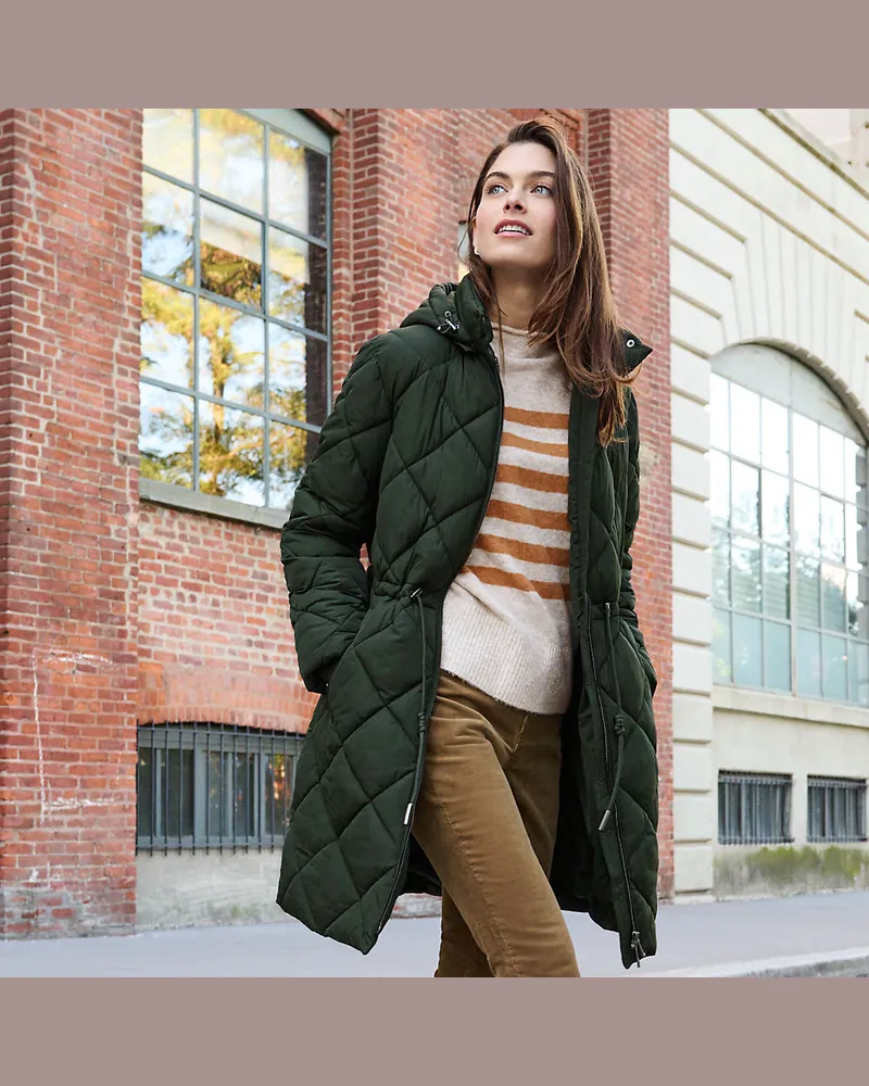 Lands' End Steppmantel mit geraffter Taille, Damen, Größe regular, Grün, by Grün