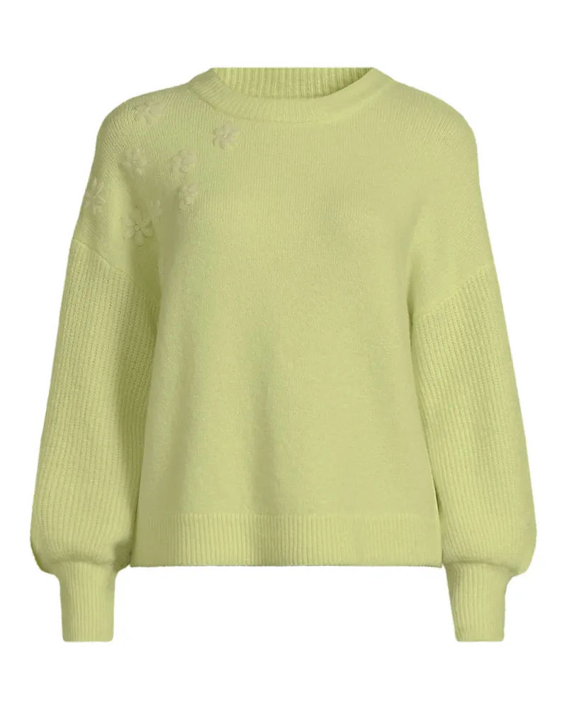 Lands' End Rundhalspullover mit aufgestickten Blumen, Damen, Größe petite, Grün, Wolle/Polyester/Viskose, by Grün