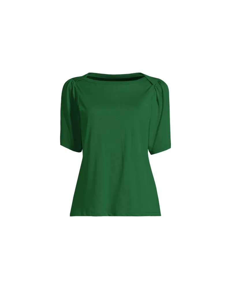 Lands' End Supima-Shirt mit U-Boot-Ausschnitt, Damen, Größe:32-34 regular, Grün, Baumwolle, by Grün