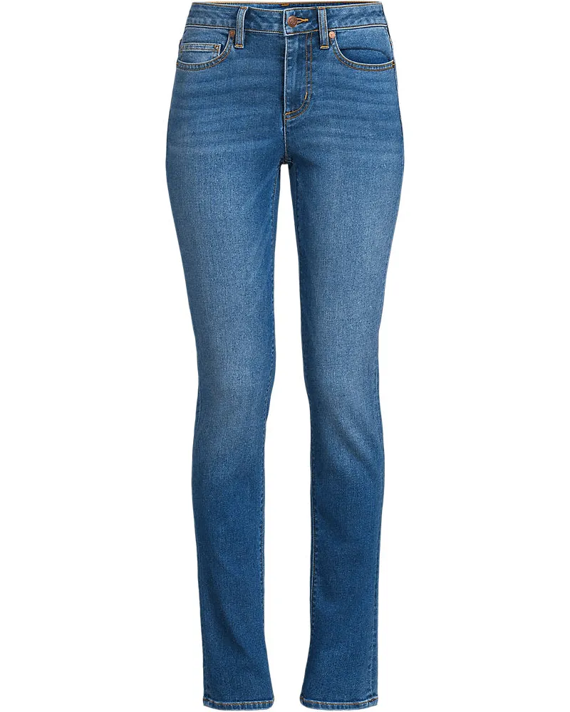 Lands' End Straight Fit Recover Jeans Mid Waist, Damen, Größe plus, Blau, Elasthan/Baumwoll-Mischung/Polyester-Mischung, by Blau