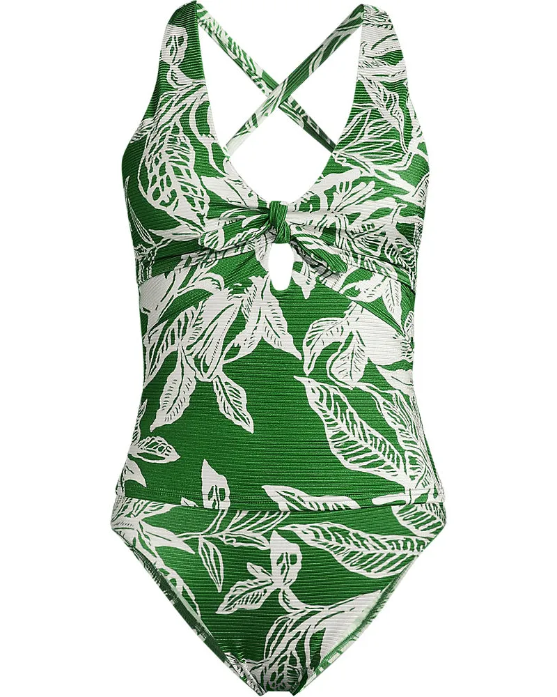 Lands' End Glänzendes Tankini-Set mit Knotendesign, Damen, Größe regular, Grün, Elasthan/Nylon-Mischung, by Grün
