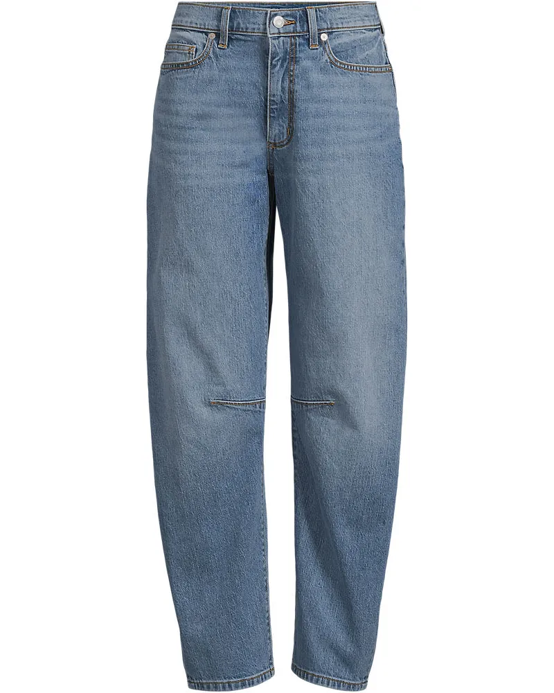Lands' End Soft Denim Relaxte Barrel-Jeans Mid Waist, Damen, Größe plus, Blau, by Blau