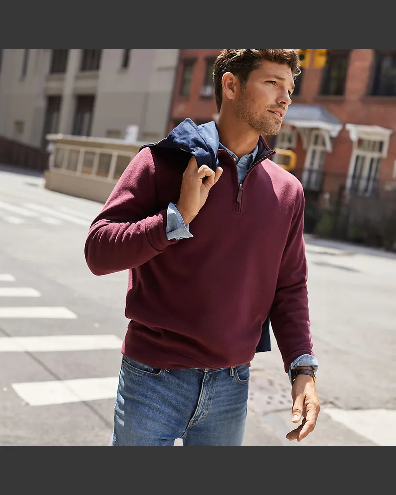 Lands' End Reißverschluss-Pullover aus Bedford-Ripp, Herren, Größe tall, Rot, Baumwolle, by Rot
