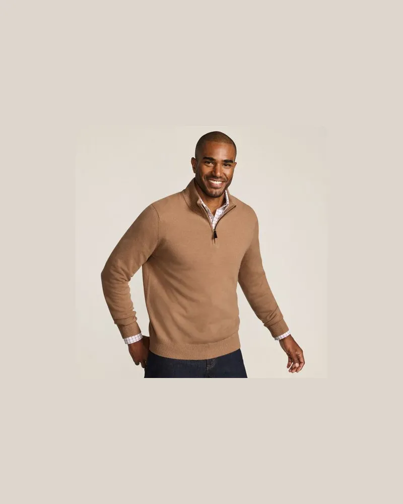 Lands' End Kaschmir-Pullover mit Reißverschluss, Herren, Größe regular, Braun, Kaschmir, by Braun