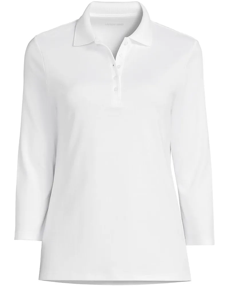 Lands' End Supima-Poloshirt mit 3/4-Ärmeln, Damen, Größe plus, Weiß, Baumwolle, by Weiß