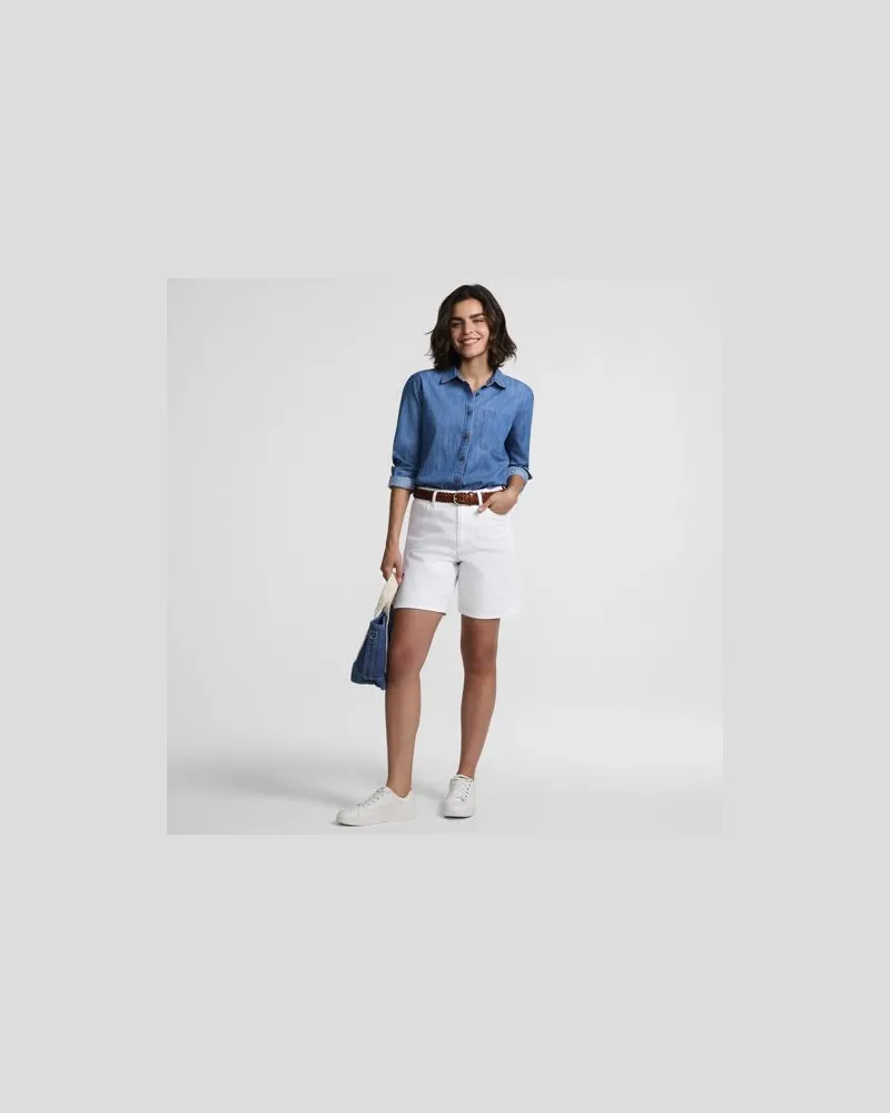 Lands' End Soft Denim Mid Waist Jeansshorts 18 cm, Damen, Größe regular, Weiß, Baumwoll-Mischung, by Weiß