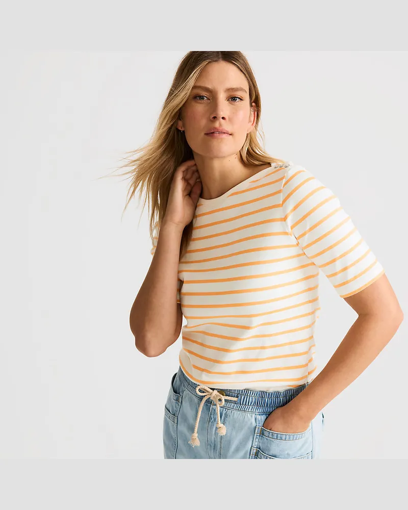 Lands' End Supima-Shirt aus Baumwolle mit U-Boot-Ausschnitt, Damen, Größe regular, Weiß, Baumwolle, by Weiß