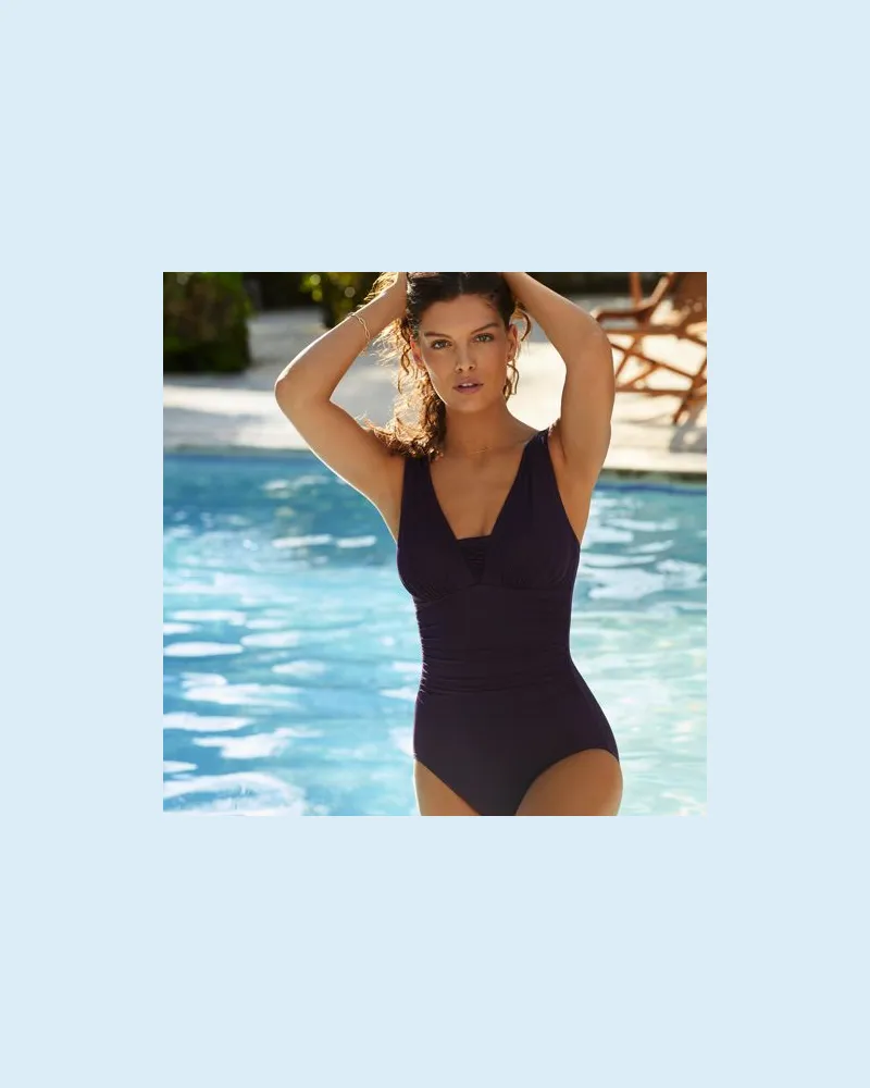 Lands' End Mastektomie-Shape-Badeanzug mit V-Ausschnitt SLENDER, Damen, Größe regular, Lila, Elasthan/Nylon-Mischung, by Lila