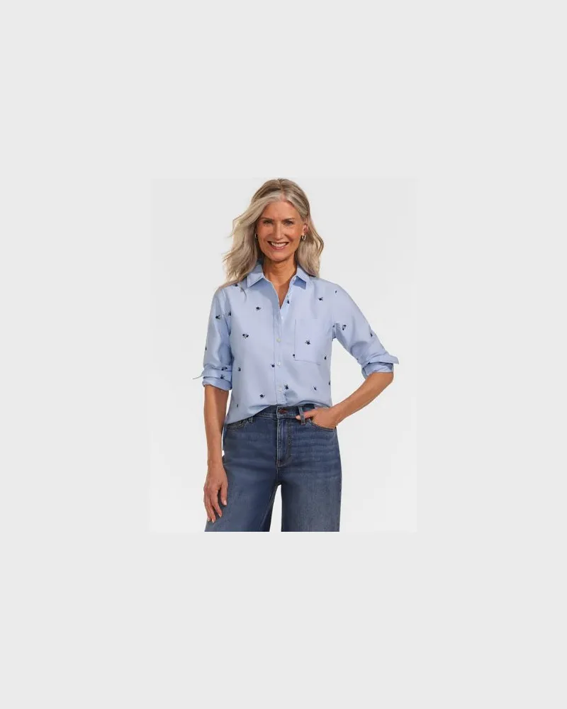 Lands' End Verkürzte Oxfordbluse, Damen, Größe:44-46 regular, Blau, Baumwolle, by Blau