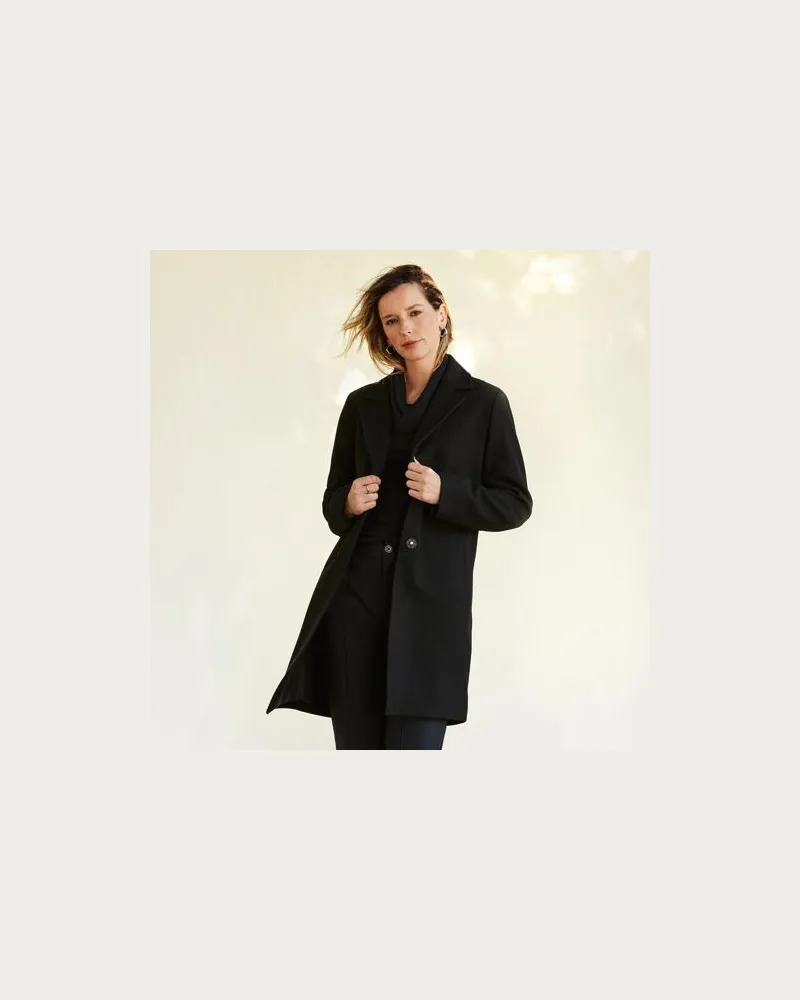 Lands' End Klassischer Wollmantel, Damen, Größe plus, Schwarz, Wolle/Woll-Mischung/Polyester-Mischung, by Schwarz