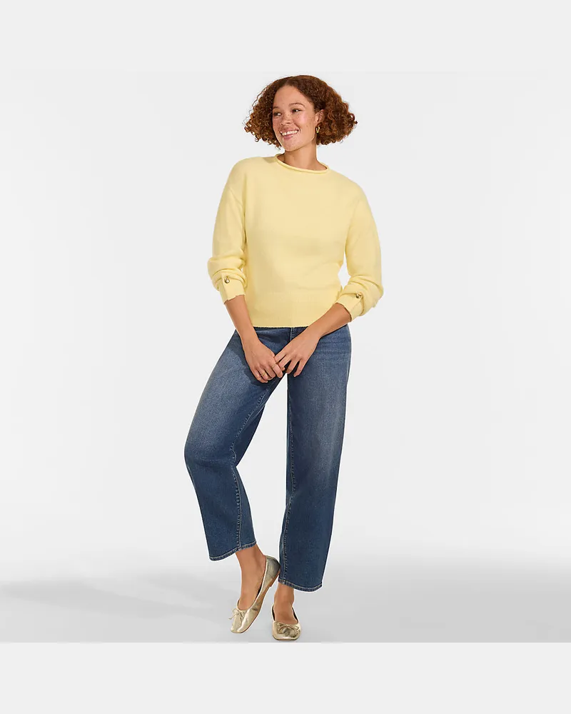 Lands' End Wool Touch Pullover mit gerolltem Ausschnitt, Damen, Größe petite, Gelb, Wolle/Polyester/Nylon, by Gelb