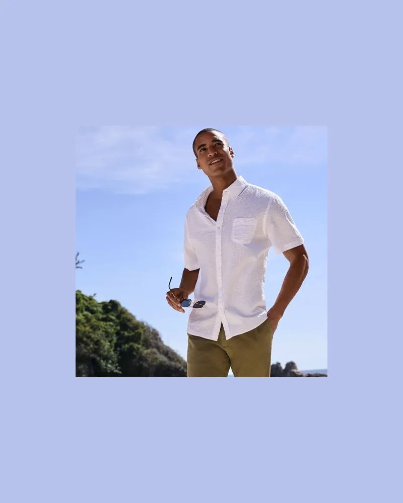 Lands' End Seersucker-Kurzarmhemd, Classic Fit, Herren, Größe:60 regular, Weiß, Baumwolle, by Weiß