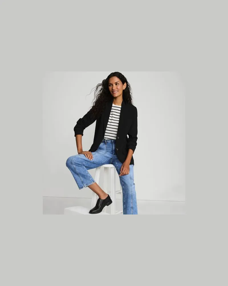 Lands' End Blazer aus Crêpe, Damen, Größe regular, Schwarz, Polyester, by Schwarz