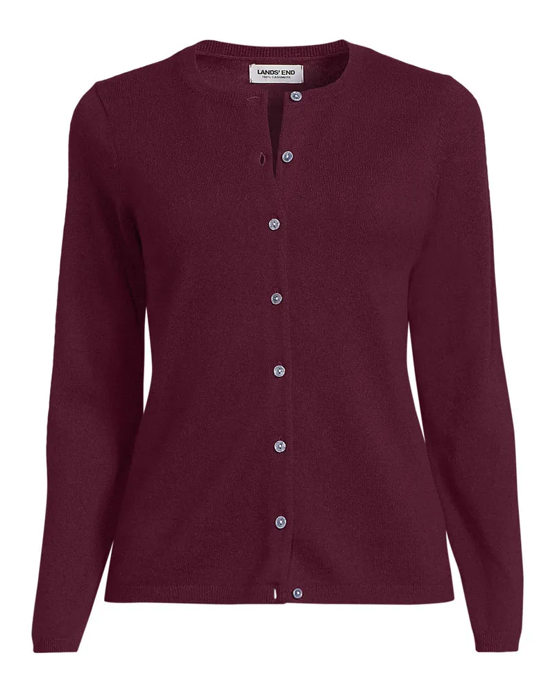 Lands' End Kaschmir-Cardigan mit rundem Ausschnitt, Damen, Größe petite, Rot, Kaschmir, by Rot