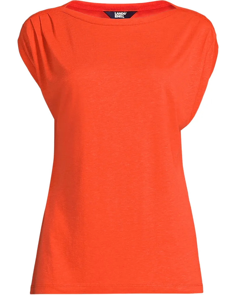 Lands' End Shirt aus Leinenmix mit U-Boot-Ausschnitt, Damen, Größe regular, Orange, Leinen/Viskose, by Orange