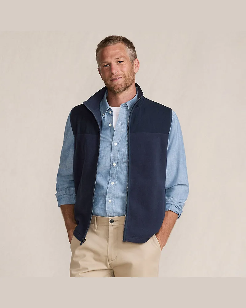 Lands' End Anyweather Fleece-Weste, Herren, Größe regular, Blau, Polyester, by Blau