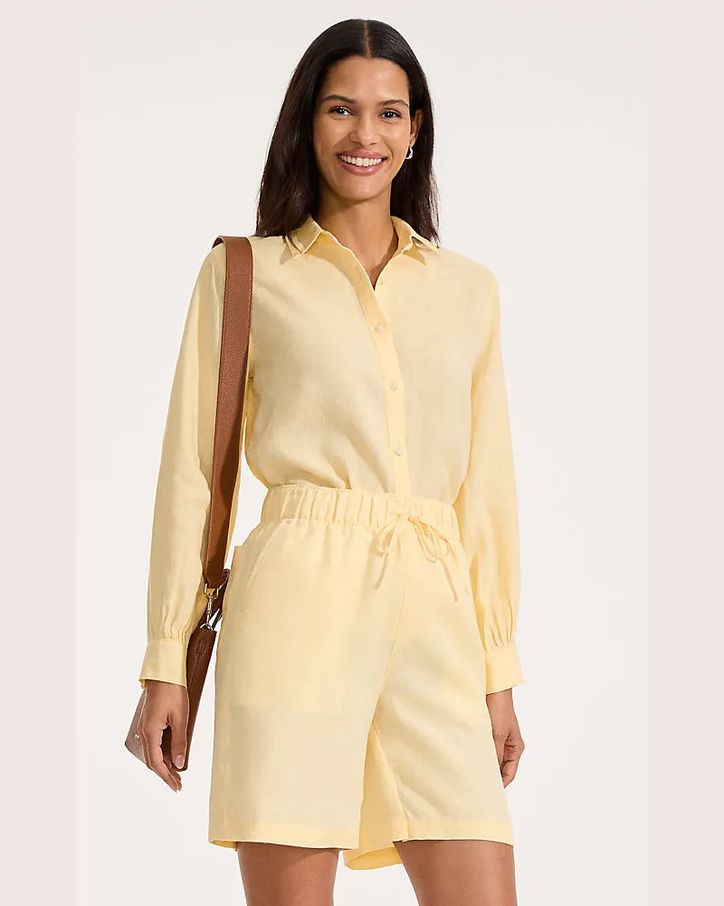 Lands' End Premium Reinleinen-Schlupfshorts, Damen, Größe regular, Gelb, Leinen, by Gelb