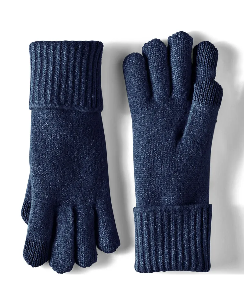 Lands' End CashTouch Strickhandschuhe, Damen, Größe regular, Blau, Polyacryl/Nylon-Mischung, by Blau