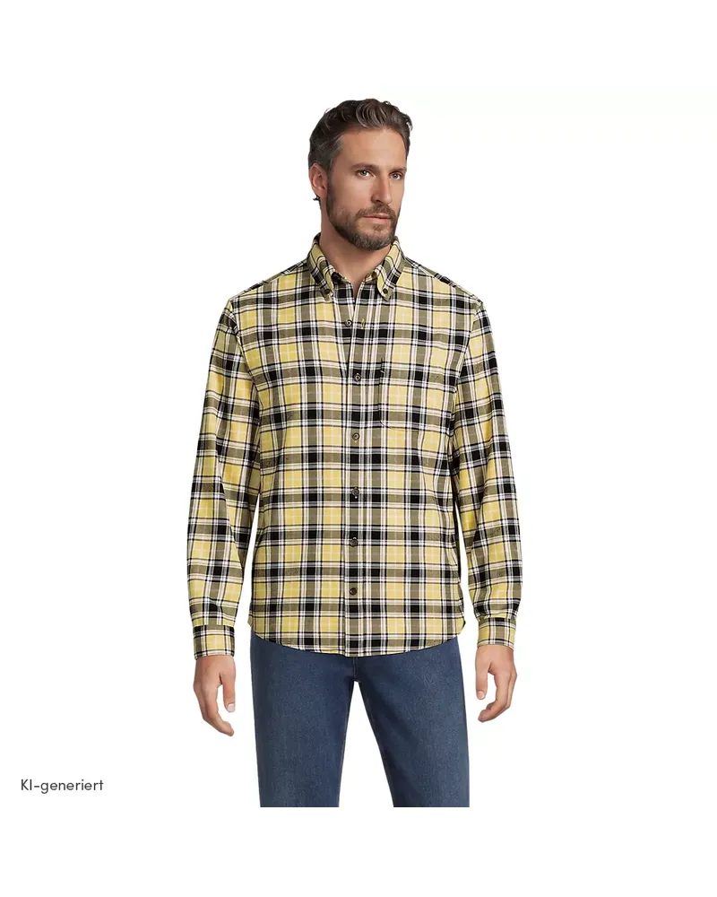 Lands' End Flanellhemd Flagship Classic Fit, Herren, Größe regular, Gelb, Baumwolle, by Gelb