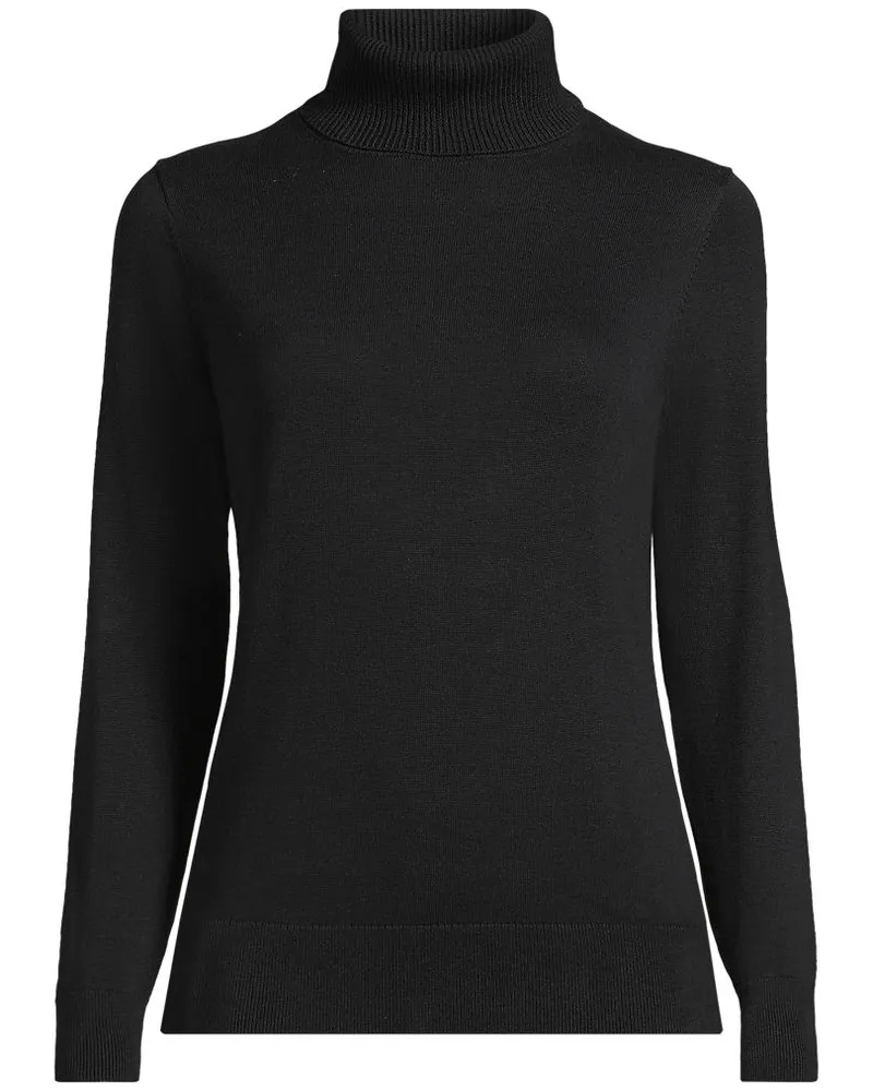 Lands' End Feinstrick-Rollkragenpullover aus Baumwolle, Damen, Größe regular, Schwarz, Baumwolle, by Schwarz