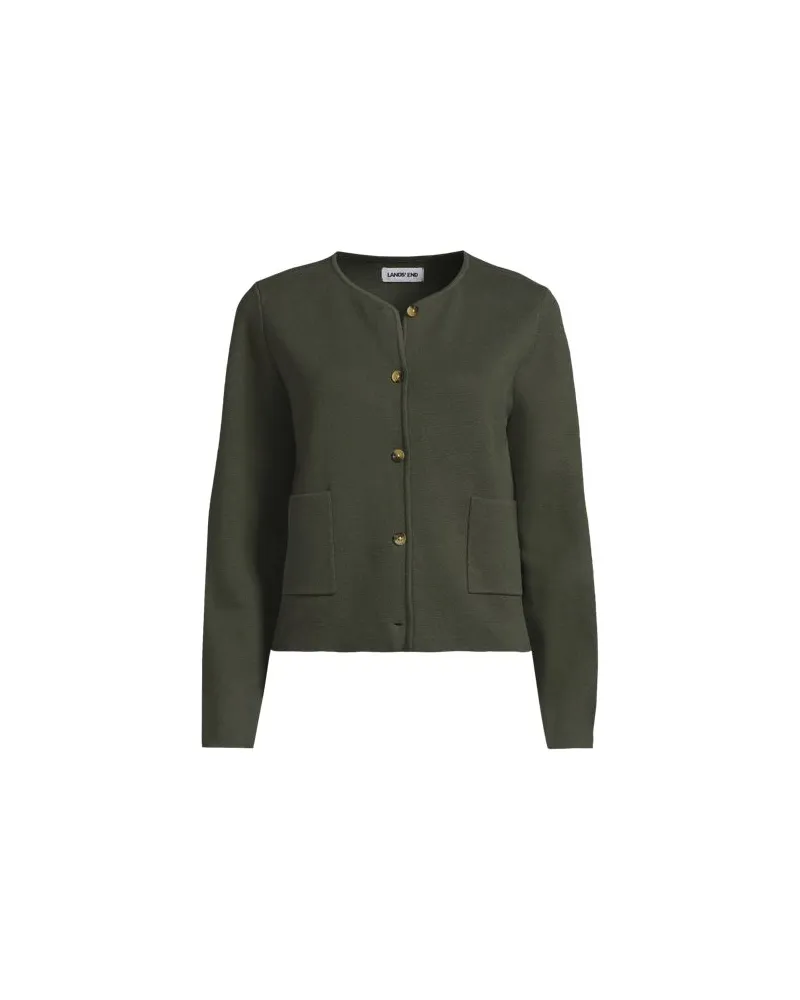 Lands' End Kragenloser Feinstrick-Blazer, Damen, Größe:40-42 petite, Grün, Baumwolle, by Grün