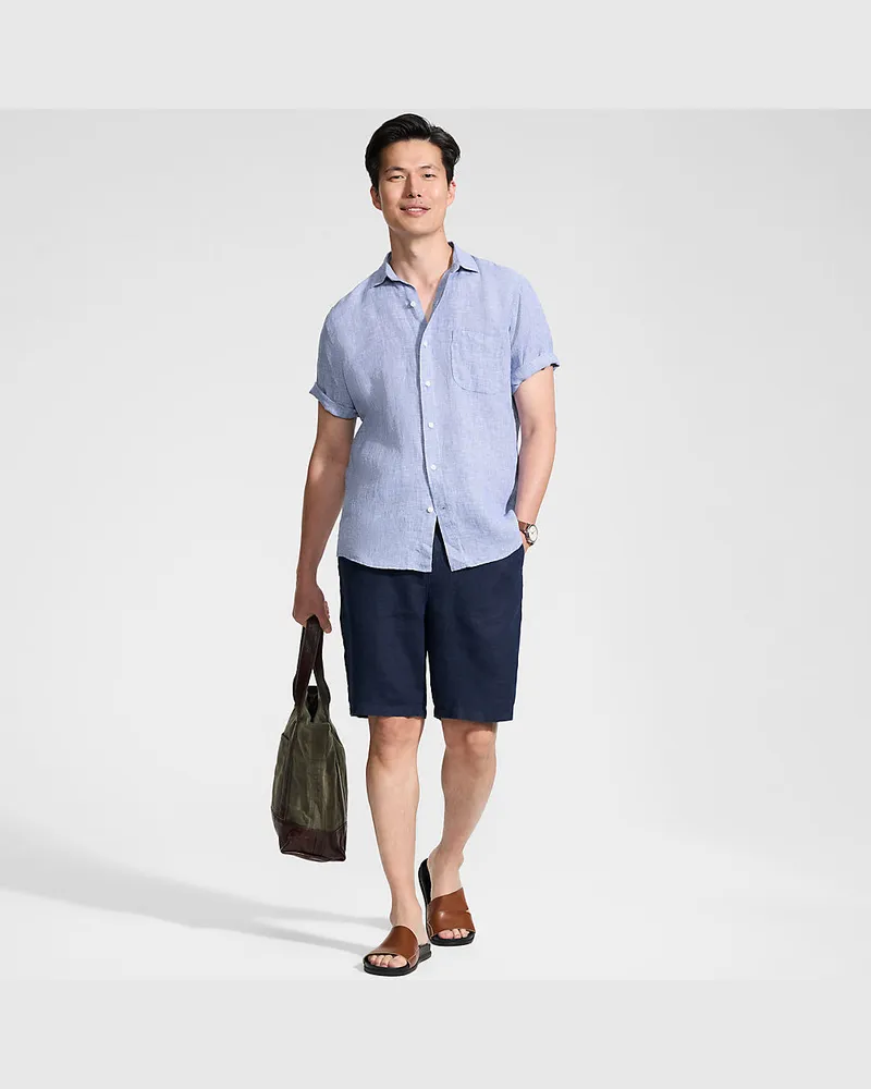 Lands' End Premium Reinleinen-Shorts, Herren, Größe regular, Blau, by Blau