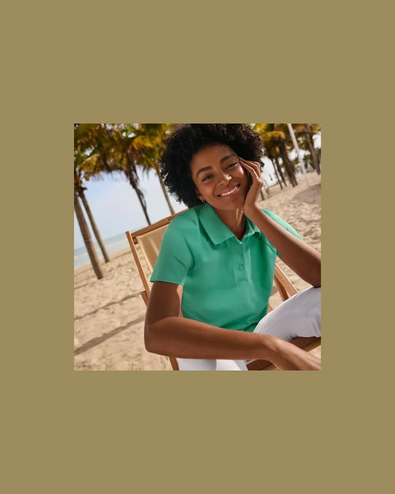Lands' End Piqué-Poloshirt SLIM FIT mit kurzen Ärmeln, Damen, Größe regular, Grün, Baumwolle/Baumwoll-Mischung, by Grün